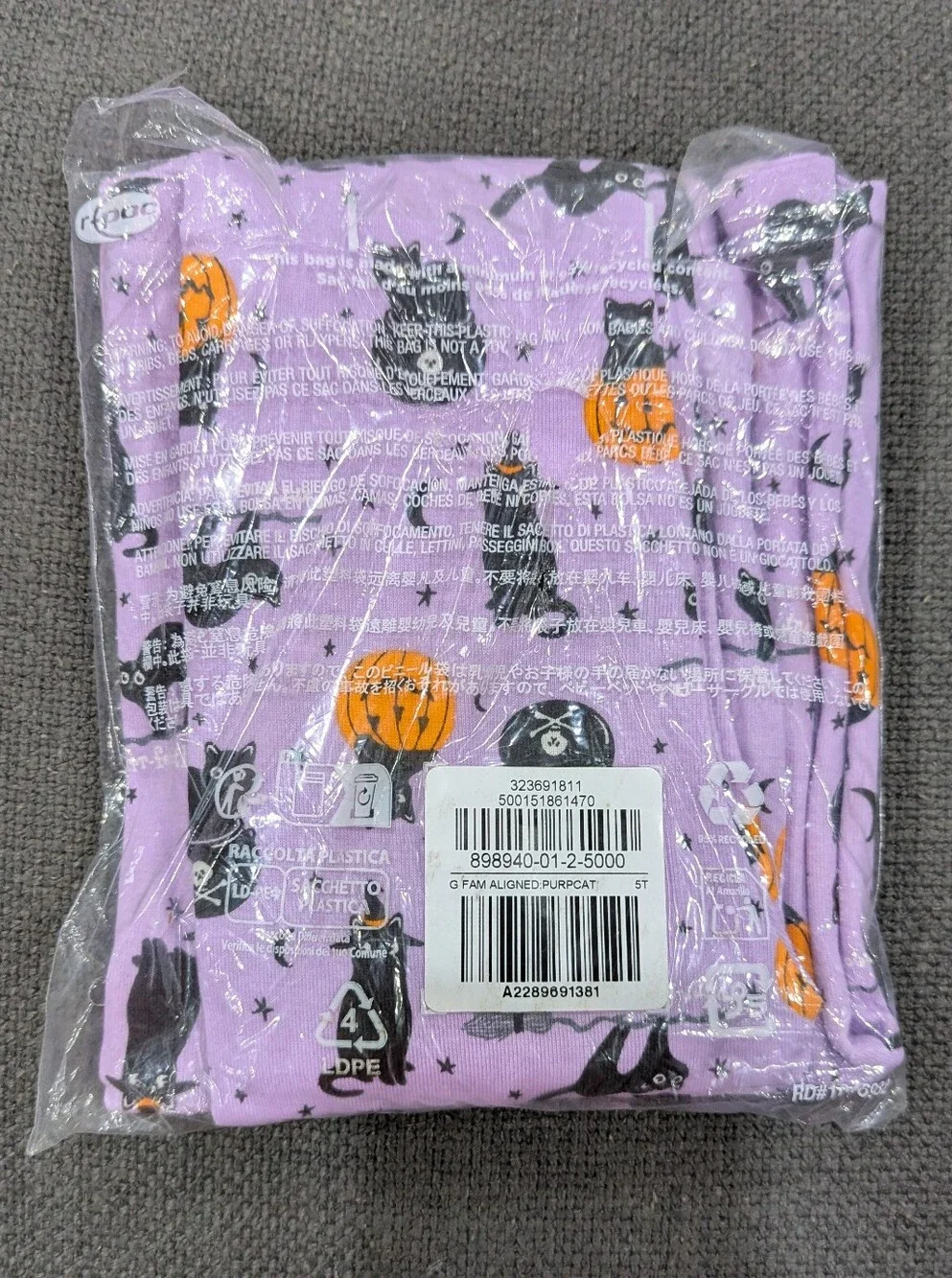 NEW Old Navy Kids Halloween Dress Pajamas Black Cat Pumpkin Purple Girls 5T XS